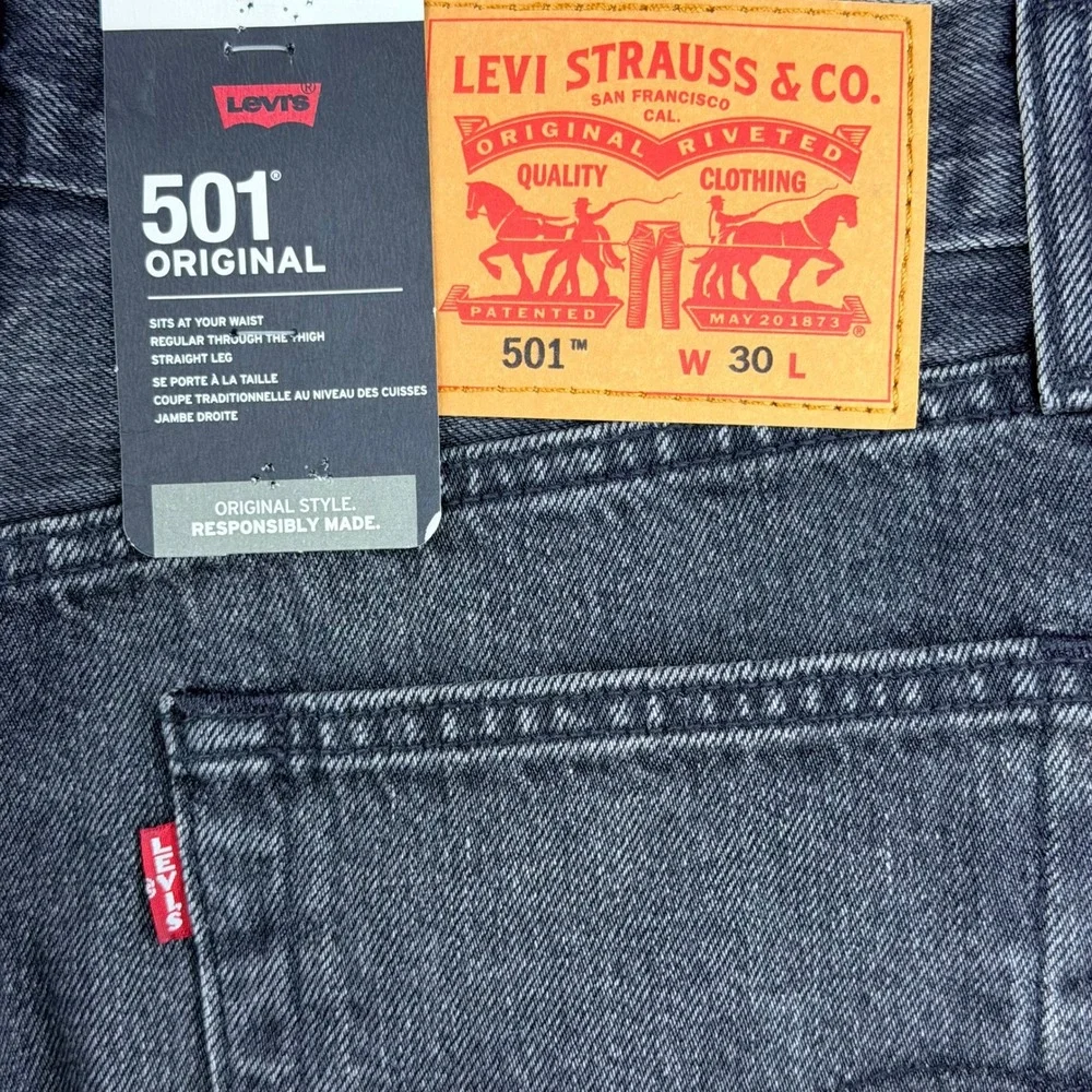 Levis Premium 501 Original Mens Shorts Washed Black Grey Raw Hem Denim W30 L7